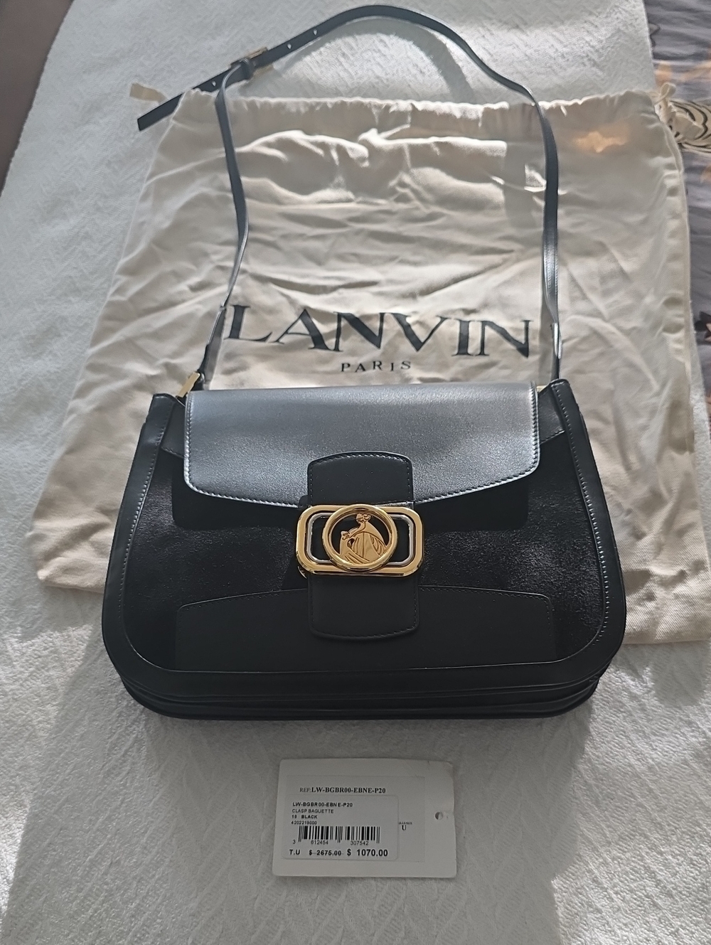Lanvin Black Shoulder Bag with Gold Buckle